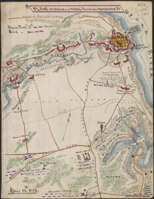 Thumbnail for Yorktown > Plan of Union and Rebel position at Yorktown Va.