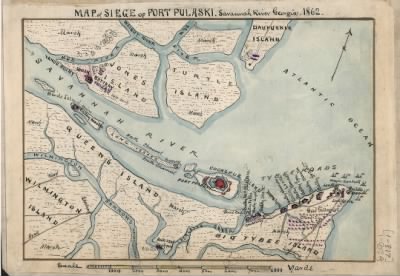 Fort Pulaski > Map of siege of Fort Pulaski : Savannah River Georgia. 1862.