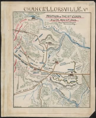 Chancellorsville, Battle of > Chancellorsville, Va. Position of the 11th Corps at 6 p.m. May 2nd 1863 Maj Genl O.O. Howard commanding.