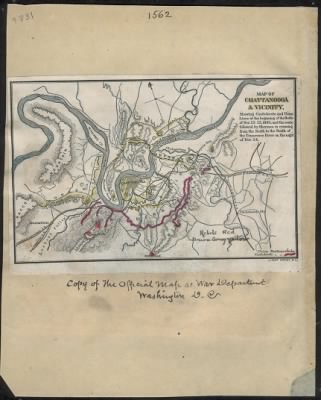 Chattanooga, Battle of > Map of Chattanooga & vicinity : showing Confederate and Union lines at the beginning of the battle of Nov. 23-25, 1863, and the route followed by Sherman in crossing from the North to the South of the Tennessee River on the n
