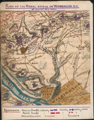 Washington DC, fortifications > Plan of the Rebel attack on Washington, D.C., 11th & 12th July 1864.