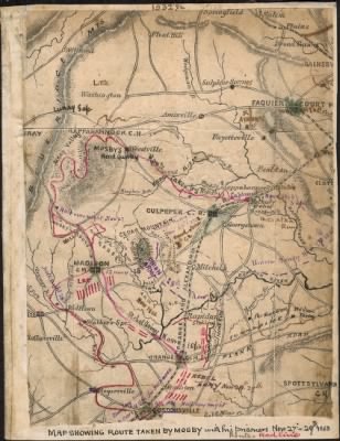 Mine Run, Battle of > Map showing route taken by Mosby with his prisoners, Nov. 27th-29th, 1863.