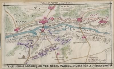 Yorktown > The Union assault on the Rebel works at Lee's Mill, Yorktown, Va..