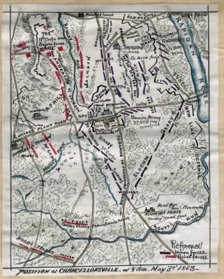 Thumbnail for Chancellorsville, Battle of > Position at Chancellorsville at 8 a.m. May 3rd 1863.