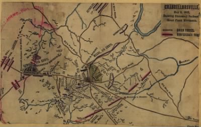 Chancellorsville, Battle of > Chancellorsville, May 2, 1863, showing Stonewall Jackson's great flank movement.