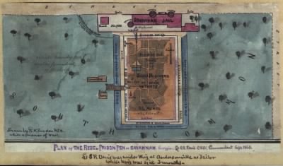 Savannah > Plan of the Rebel prison pen at Savannah Georgia, Lt. S. R. Davis, C.S.A., Commandant, Sept. 1864.