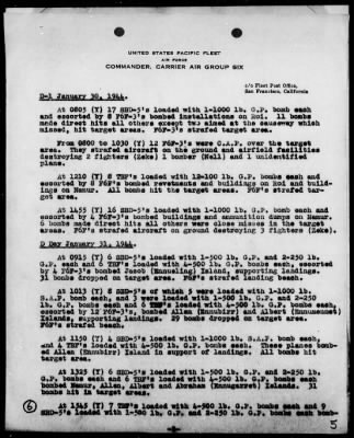 Thumbnail for COMCARAIRGR 6 > ACA Reports, 1/29/44 to 2/1/44, Marshall Islands