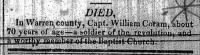 William Coram Obituary from The Missionary Newspaper
