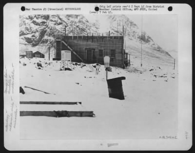 General > Southwest End Of Ikateq Weather Station, Greenland, Showing Radiosonde Antenna, Anemometer, Instrument Sheltor, Rain Gauge, And Theodolite,