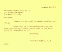 13 Nov 1950, Letter from F.Haffner, M.D. requesting reclassification to 4-F, from 1-A