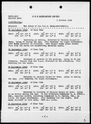 USS HAZELWOOD > War Diary, 9/1-30/44