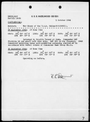 USS HAZELWOOD > War Diary, 9/1-30/44