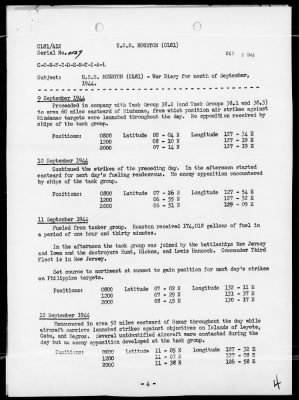 USS HOUSTON > War Diary, 9/1-30/44