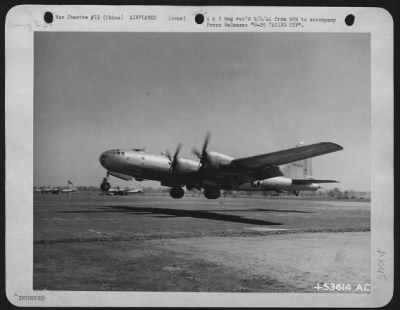 Boeing > B-29 TAKING OFF -  The Army's huge new plane, the Boeing B-29 Superfortress bomber, is seen taking off for a flight. - CHINA