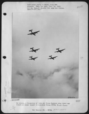 Consolidated > On Course, A Formation Of 14Th Air Force Bombers Wing Their Way Toward An Enemy Target In Occupied China.  308Th Bomb Group.
