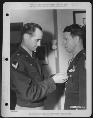 Thumbnail for Awards > Brig. General John P. Mcconnell Presents An Award To Brig. General Alvin R. Luedecke During A Ceremony At An Air Base Somewhere In China.