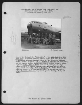 General > Crew Of The Boeing B-29, 'Eddie Allen' Of The 45Th Bomb Sq., 40Th Bomb Group, Xx Bomber Command; Left To Right, Back Row: Major Ira V. Matthews, Layette, Alabama, Pilot, 1St Lt. Robert A. Winters, Wichita, Kansas, Co-Pilot, 1St Lt. Herbert C. Hirachfield,