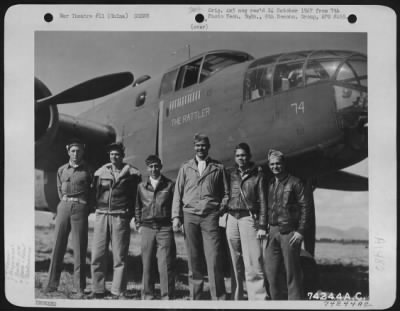 General > A Crew Of The 11Th Bomb Squadron, 341St Bomb Group, Poses Beside Their North American B-25 "The Rattle" At An Airfield Somewhere In China, 2 February 1943.  They Are: Lt. Lucian Youngblood, Waco, Texas, Pilot Lt. James C. Routt, Nicholasville, Kentucky, C