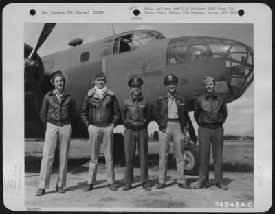 General > A Crew Of The 11Th Bomb Squadron, 341St Bomb Group, Poses Beside Their North American B-25 "Obliterators Excuse Please" At An Airfield Somewhere In China, 2 February 1943.  They Are: Lt. W. N. Fitzhugh, Galveston, Texas, Pilot Lt. M.O. Brown, Caldwell, Id