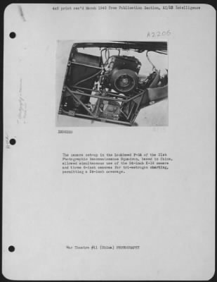 Thumbnail for Cameras > The Camera Set-Up In The Lockheed F-5A Of The 21St Photographic Reconnaissance Squadron, Based In China, Allowed Simultaneous Use Of The 24-Inch K-18 Camera And Three 6-Inch Cameras For Tri-Metrogon Charting, Permitting A 24-Inch Coverage.