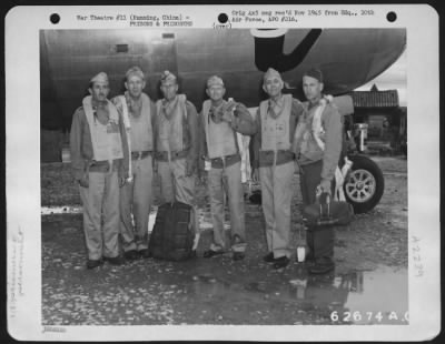 Thumbnail for General > Liberated Prisoners Of War Pose Beside Plane At Kunming, China.  Left To Right: Colonel Laughinghouse, Air Corps; Col H.N. Frissell, Infantry; Colonel Donald Hilton, Infantry; Colonel Albert T. Wilson, Infantry And Capt. William F. Prickett, Marine Corps.