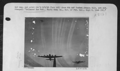 Boeing > Silhouette of Boeing B-17s during raid on factory at Brussels, 15 Aug. 1943.