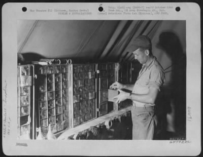 Thumbnail for Supplies > Aircraft Hardware Case In The Supply Tent Of The 163Rd Liaison Squadron, Okinawa, Ryukyu Retto.