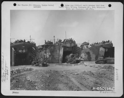 Thumbnail for General > Heavy Equipment Of The 807Th Engineer Aviation Battalion Being Removed From Lsm (Landing Ship, Mechanized)  During Landing Operations On Okinawa, Ryukyu Retto.  3 May 1945.