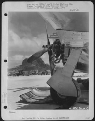 Thumbnail for Engines > Cpl. Edwin M. Decker Of Cumberland, Maryland, A Mechanic With The 464Th Fighter Squadron, 507Th Fighter Group, Readies His Republic P-47 'Thunderbolt' For The Growing Aaf Offensive Against Japan.  This Fighter Group Is A Comparatively New Unit To Enter Co