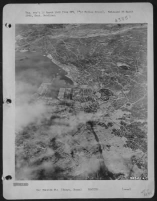 Tokyo > Boeing B-29 Superfortress bomb-strikes on Tokyo, Japan. 16.7 square miles of the city are shown destroyed in this picture. The destroyed areas were industrial centers in the city. Widespread damaged was the only effective way to knock-out