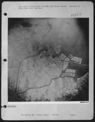 Tokyo > Boeing B-29 Superfortress bomb-strikes on Tokyo, Japan. 16.7 square miles of the city are shown destroyed in this picture. The destroyed areas were industrial centers in the city. Widespread damaged was the only effective way to knock-out