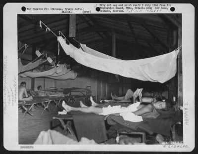 Thumbnail for Hospital Patients > Interior View Of Ward In The 29Th Portable Surgical Hospital Located Near Yontan Airstrip, Which Is Under Operational Control Of The 5Th Air Force.  This Unit Can Transport Enough Equipment To Operate For 30 Days In 11 Douglas C-47 "Skytrains", Leaving A