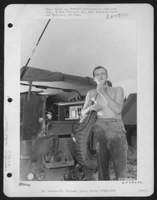 General > Radio Jeep Being Substituted For Control Tower In Order To Direct Planes To Safe Landing.  163Rd Liaison Squadron, 10Th Army.  Okinawa, Ryukyu Retto.