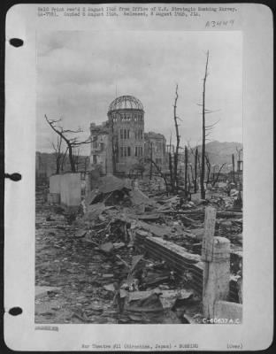 Hiroshima > Ground Zero Of Atomic Blast On Hiroshima, Japan.  Note How The Trees Around The Agricultural Exposition Hall Were Not Broken During The Explosion.  (Ground Zero Is The Spot Directly Below The Explosion Of The Bomb.)  5 October 1945.