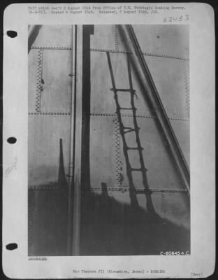 Hiroshima > Shadow Of Ladder Burnt On A Gas Tank As A Result Of The Atomic Bombing Of Hiroshima, Japan.  18 October 1945.