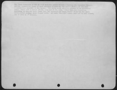 Hasselt > The first formation of 9th AF B-26 Marauder medium bombers attacking the important Hasselt railway marshalling yards in Nazi Occupied Belgium the day before Easter put its bomb concentration squarely on the target. The white smoke shooting skyward