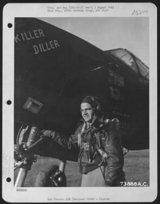 Thumbnail for General > Lt. Howard E. Cain Of The 367Th Fighter Group, Poses Beside His Lockheed P-38 'Killer Diller' At An Air Base In Belgium.  11 December 1944.