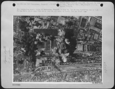 Debreczen > The locomotive repair works at Debreczen, Hungary, 2 June 44, one of the objectives hit by U.S. Flying ofrts which then flew on to land at new bases in Russia for the first time.
