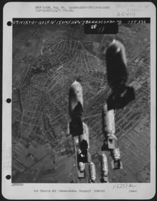 Thumbnail for Bekescsaba > Bombs Dropped From Planes Of The 463Rd Bomb Group, 775Th Bomb Squadron, 15Th Air Force Are Headed Directly For The Marshalling Yard At Bekes-Csaba, Hungary, 21 September 1944.