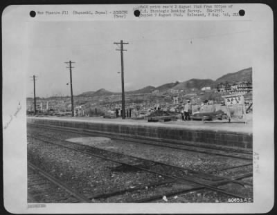 Nagasaki > A Panoramic View Around Ground Zero At Nagasaki, Japan.  This Picture Was Taken From The Platform Of The Urakami Railroad Station.  The Buildings On The Right Are The Remains Of The Nagasaki Medical College.  14 October 1945.