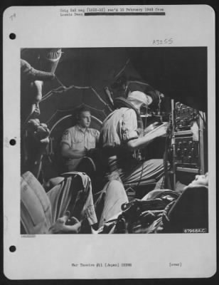 Thumbnail for General > Crew Members Of A Boeing B-29 "Superfortress" Man Their Posts As The Plane Wings Its Way Toward The Target, Somewhere In Japan.  July 1945.