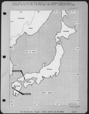 Thumbnail for General > Map Of Japan, Showing The Location Of Nagasaki And Hiroshima - The Two Atom Bomb Cities.