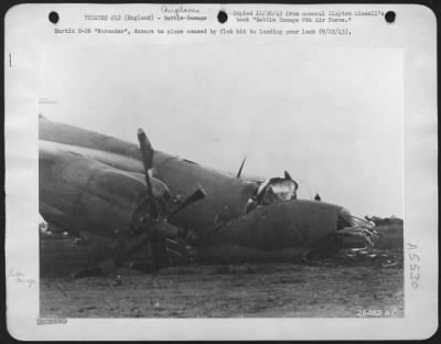 Battle Damage > Martin B-26 "Marauder", damage to plane caused by flak hit to landing gear lock