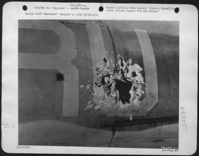 Battle Damage > Martin B-26 "Marauder" damaged by flak.