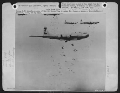 Thumbnail for Yokohama > Boeing B-29 Superfortresses Of The 500Th Bomb Group, 73Rd Bomb Wing Dropping Fire Bombs On Japanese Installations At Yokohama, Japan, 29 May 1945.