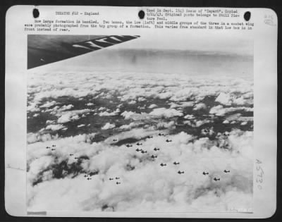 Boeing > How large formation is handled. Two boxes, the low (left) and middle groups of the three in a combat wing were probably photographed from the top group of a formation. This varies from standard in that low box is in front instead of rear.