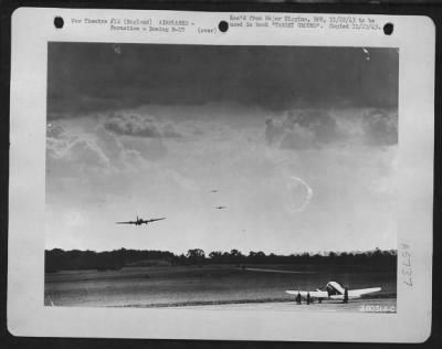 Boeing > Boeing B-17s take off on a mission over Europe from their base in England. 1942.