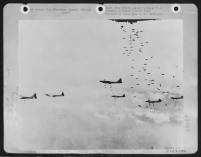 Thumbnail for Yokohama > B-29S Of The 497Th Bomb Group, 73Rd Bomb Wing, Based On Saipan Shower Another Load Of Incendiaries On Yokohama, Japan.