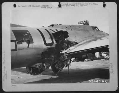 Battle Damage > Damage Inflicted On A Boeing B-17 "Flying Fortress" Of The 493Rd Bomb Group During Bombing Raid Over Enemy Installations.  Enlgand, 8 November 1944.