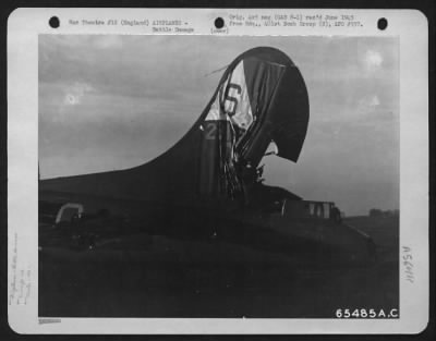 Battle Damage > Tail Damage To A Boeing B-17 "Flying Fortress" Of The 401St Bomb Group, England, 26 November 1943 (Aircraft No. 1091).